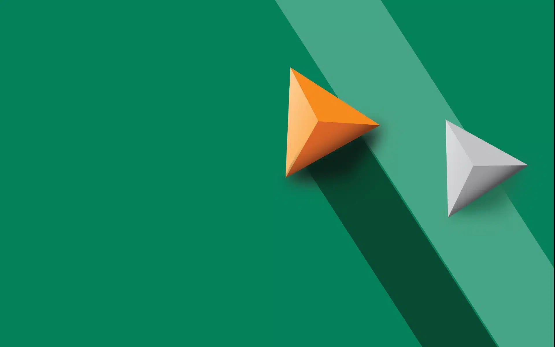 Green background with two triangles one orange and one white